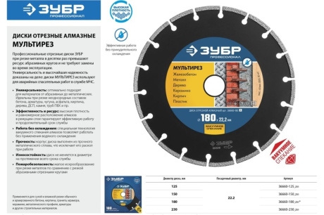 Купить Диск алмаз. D-125х22 2мм "Зубр" Мультирез  36660-125_z01 фото №5